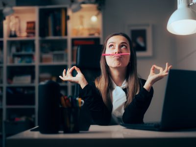 Funny Office Worker Procrastinating Feeling Bored Acting Silly